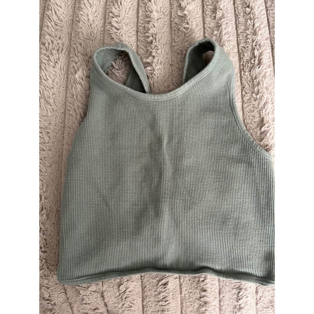 By Together Ribbed Twist Back Crop Tank Top Sage Green Small - Picture 3 of 4